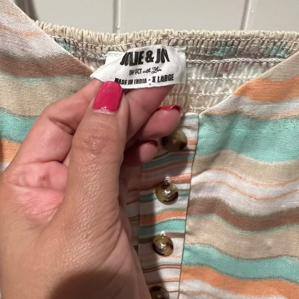 Love & Joy Striped orange, green, cream Button-Down Dress sz XL - Picture 3 of 4